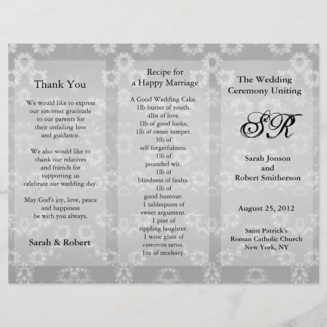 Hochzeitsprogramm Graue Blumen Flyer (Vorderseite)