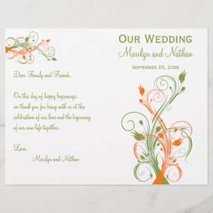 Hochzeitsprogramm Grün orange weiß Blütenweiß