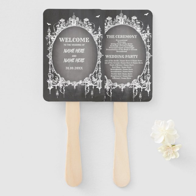 Hochzeitsprogramm Hand Fan Halloween Gothic Frame Fächer (Vorne und Hinten)