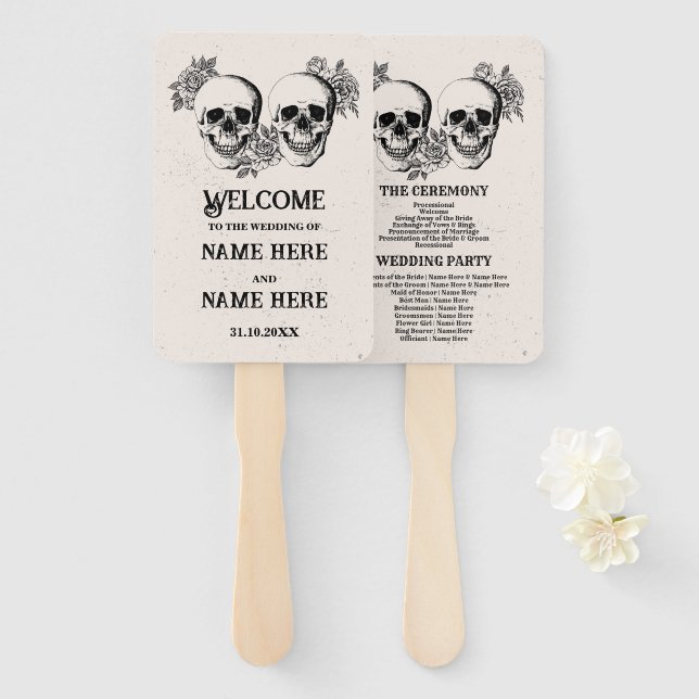 Hochzeitsprogramm Hand Fan Halloween Gothic Skull Fächer (Vorne und Hinten)