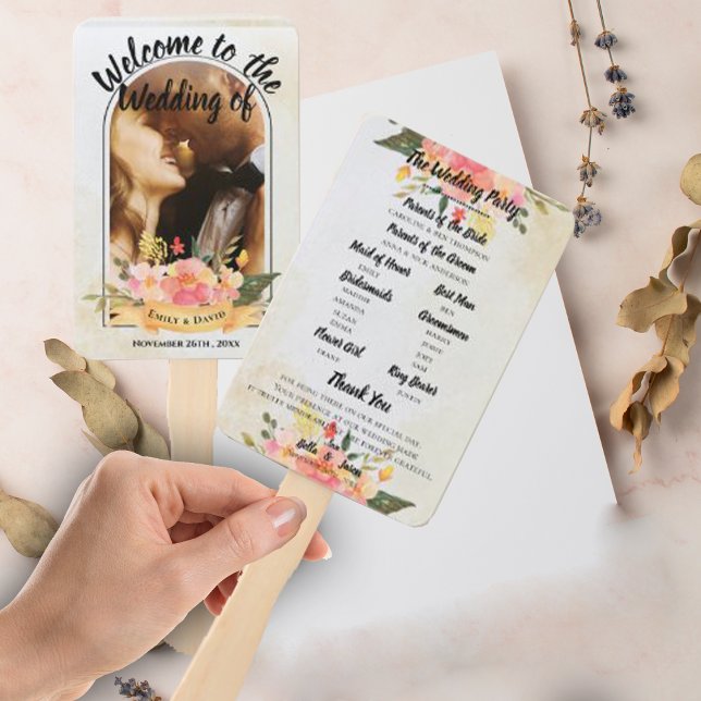 Hochzeitsprogramm Hübsch Peach floral Niedlich WED Fächer (Wedding Program Pretty Peach Floral Cute WEDDING Hand Fan)