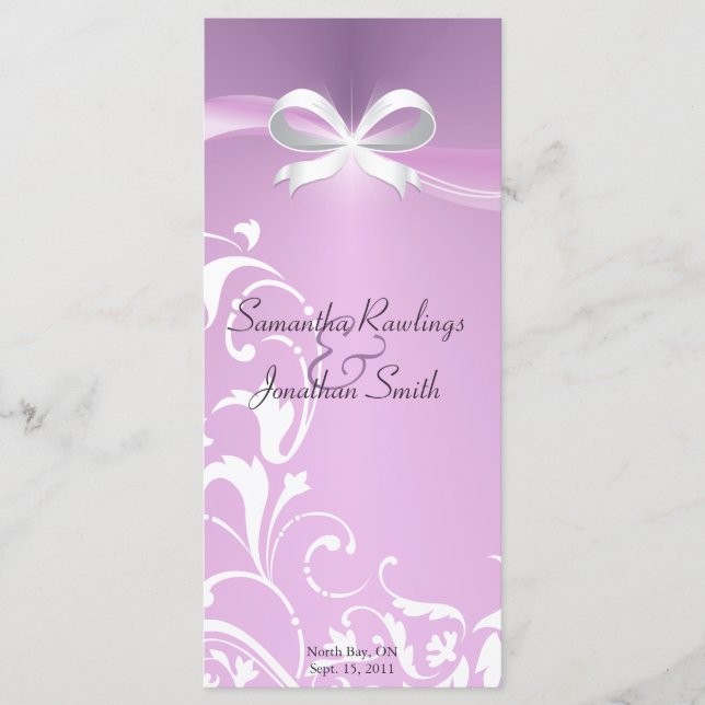 Hochzeitsprogramm - Klassisches Lila Satin Ribbon Programm (Vorderseite)