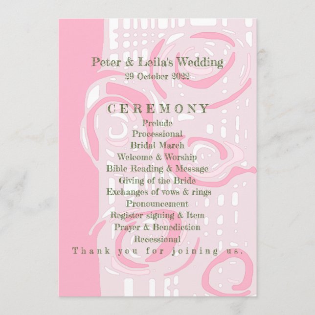 Hochzeitsprogramm Kultur Mosaik Blumenrosa 1 Programm (Vorderseite)