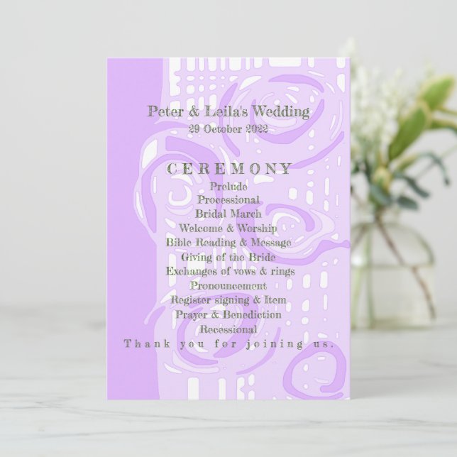 Hochzeitsprogramm Kultur Mosaik Floral Lilac 3 Programm (Stehend Vorderseite)