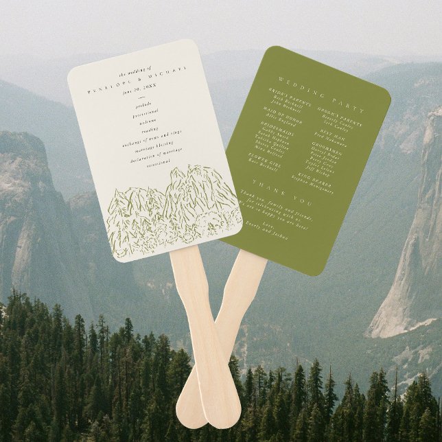 Hochzeitsprogramm Line Art Yosemite National Park Fächer (Yosemite National Park Line Art Wedding Program Hand Fan)