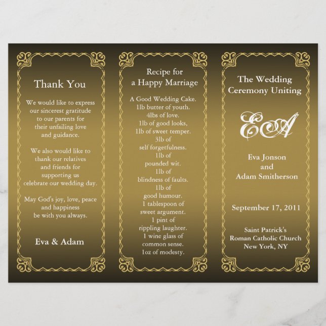 Hochzeitsprogramm-Mappe Classic Gold (Vorderseite)