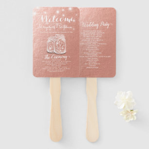 Hochzeitsprogramm Mason Jars String Lights Rose Go Fächer