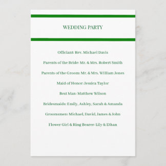 Hochzeitsprogramm Minimalistische grüne Randkarte Programm
