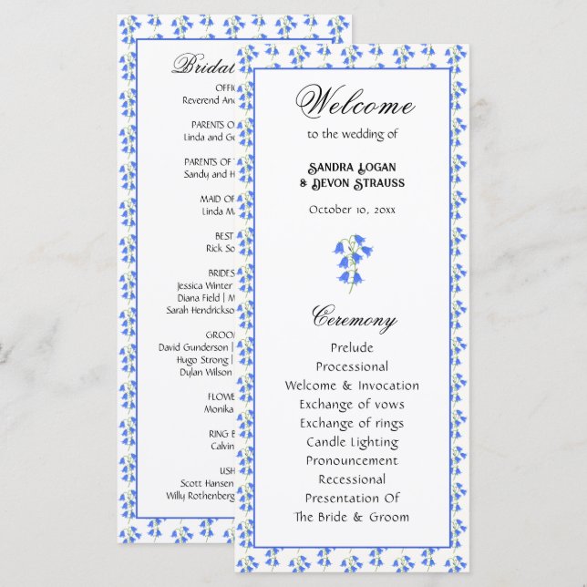Hochzeitsprogramm mit Blauglocken Programm (Vorne/Hinten)