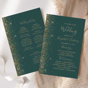 Hochzeitsprogramm mit dunkelgrünem Gold-Glitter-Bu