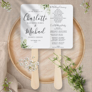 Hochzeitsprogramm mit grünen Blättern und Untersch Fächer