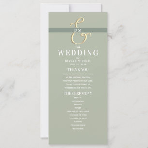 Hochzeitsprogramm mit Monogramm in Salbeigrün