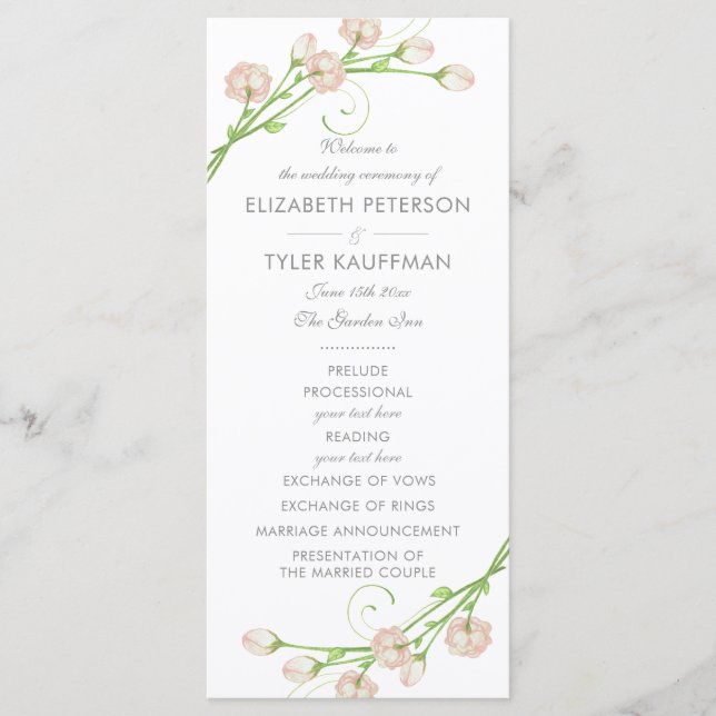Hochzeitsprogramm mit Vintage-Gartenrosen Programm (Vorderseite)