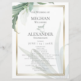 Hochzeitsprogramm | Moderne elegante tropische Blä Menükarte