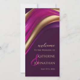 Hochzeitsprogramm - Modernes Lila Fuchsien und Gol