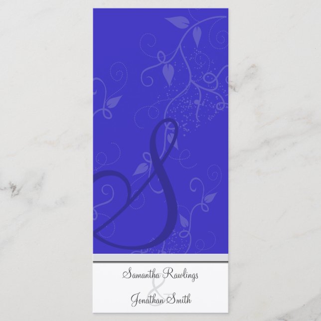 Hochzeitsprogramm - Monogram Royal Blue Floral Programm (Vorderseite)