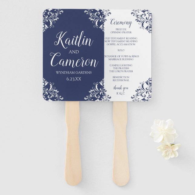 Hochzeitsprogramm | Nadine (Navy Blue) 4x6 Fächer (Vorne und Hinten)