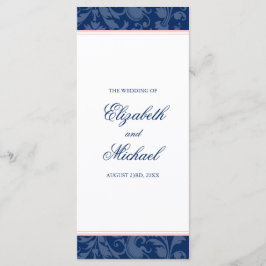 Hochzeitsprogramm Navy Blue Blush Pink Damask Swir Programm