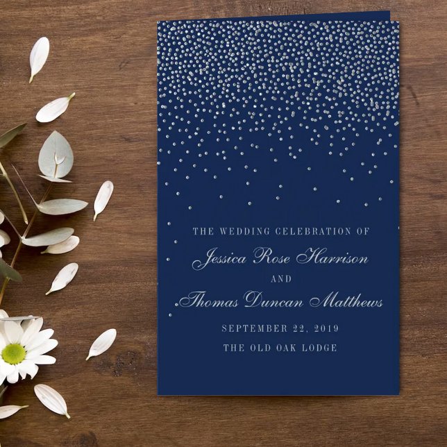 Hochzeitsprogramm Navy Blue & Glam Silver Confetti (Von Creator hochgeladen)