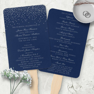 Hochzeitsprogramm Navy Blue & Glam Silver Confetti Fächer