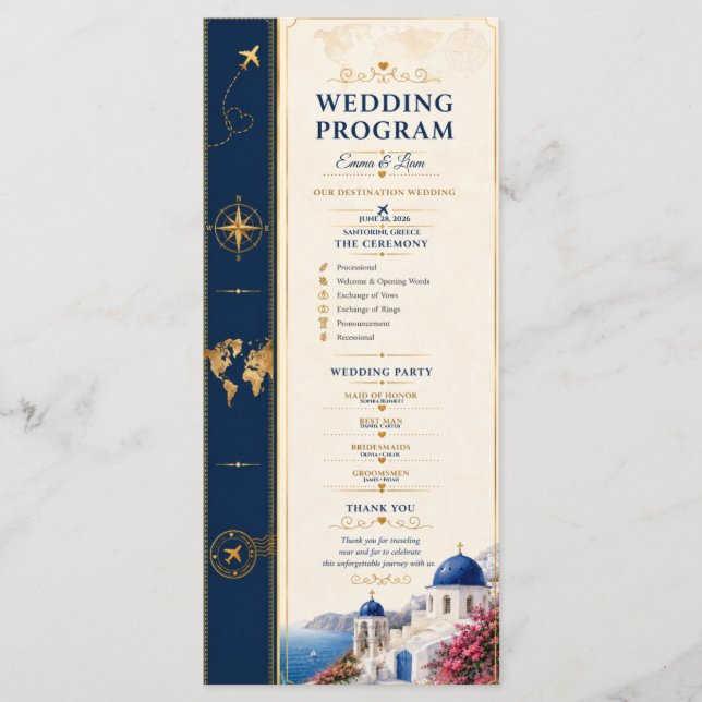 Hochzeitsprogramm Navy Gold Destination Programm (Vorderseite)