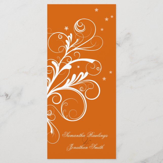 Hochzeitsprogramm Orange White Floral Elegante Swi Programm (Vorderseite)