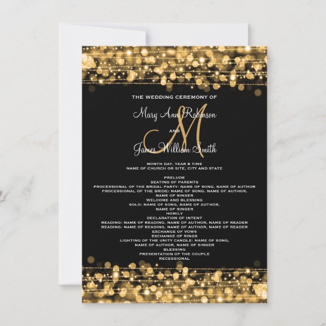 Hochzeitsprogramm Party Funken Gold Einladung (Vorderseite)