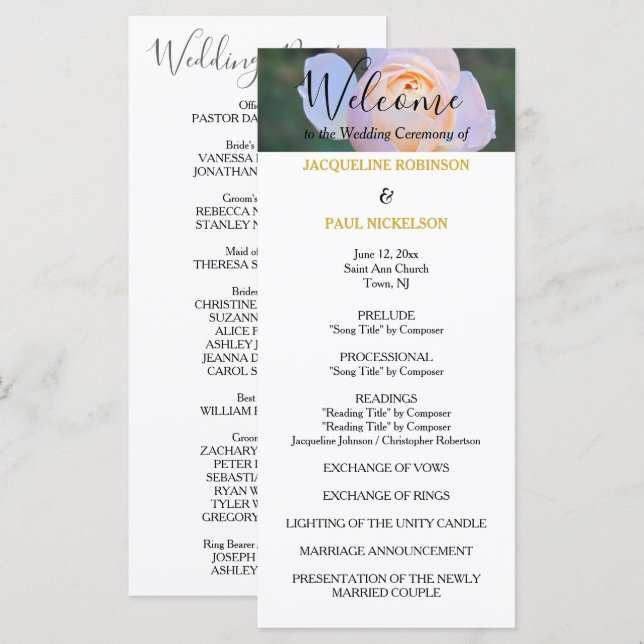 Hochzeitsprogramm Pastel Pink Roses Gold NAMES Programm (Vorne/Hinten)