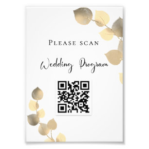 Hochzeitsprogramm QR-Code Eukalyptus golden Fotodruck
