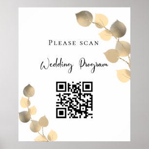 Hochzeitsprogramm QR Code Eukalyptus golden Poster