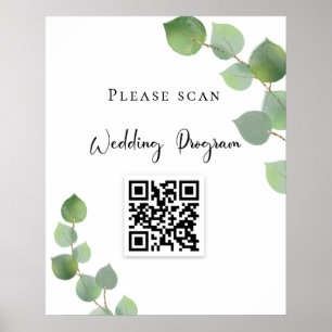 Hochzeitsprogramm QR-Code Eukalyptus Grün Poster