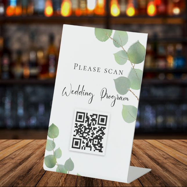 Hochzeitsprogramm QR-Code Eukalyptus Grün Sockelschild (Von Creator hochgeladen)