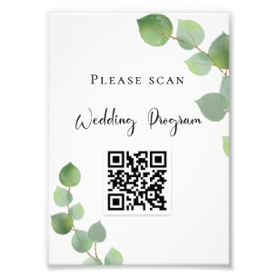 Hochzeitsprogramm QR Code Eukalyptus Grüne Fotodruck