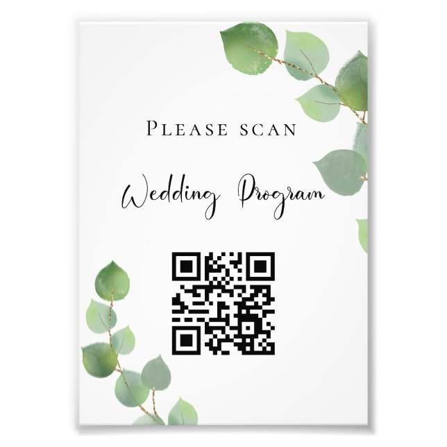 Hochzeitsprogramm QR Code Eukalyptus Grüne Fotodruck (Vorne)