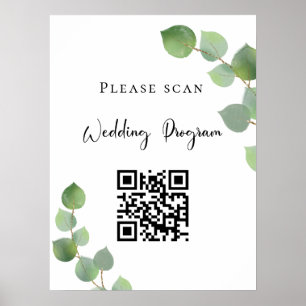 Hochzeitsprogramm QR-Code Eukalyptus Grünpflanzen Poster