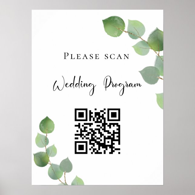 Hochzeitsprogramm QR-Code Eukalyptus Grünpflanzen Poster (Vorne)