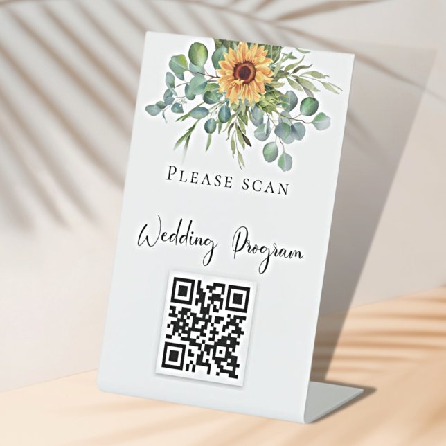 Hochzeitsprogramm QR Code Sonnenblumen Eukalyptus Sockelschild (Von Creator hochgeladen)