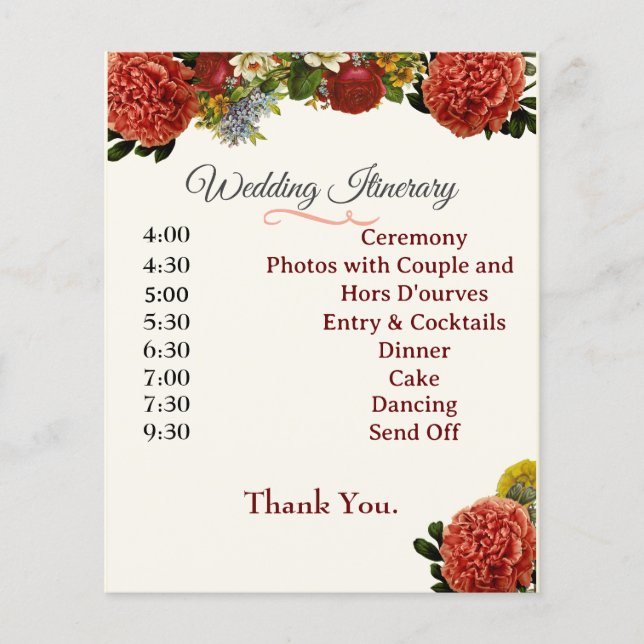 Hochzeitsprogramm, Reiseroute, BOHO Floral Retro (Vorderseite)