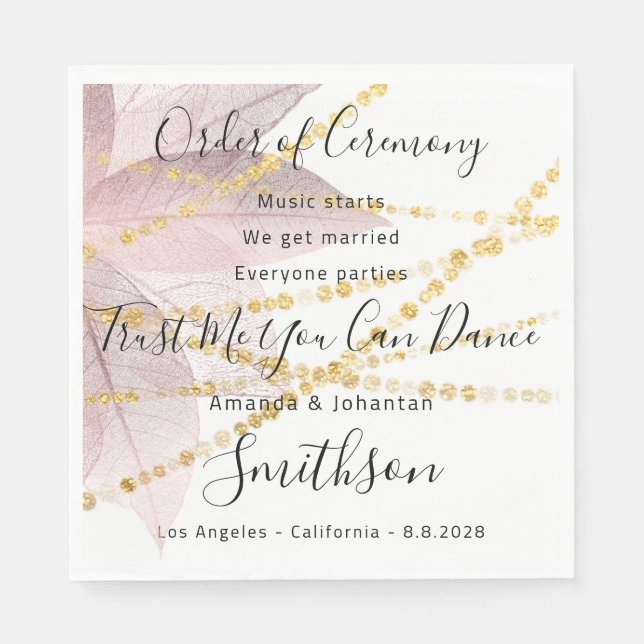 Hochzeitsprogramm Rose Blumenzitate Gold Serviette (Vorderseite)