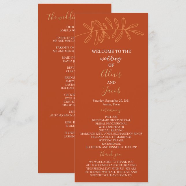 Hochzeitsprogramm - Rost Einladung (Vorne/Hinten)