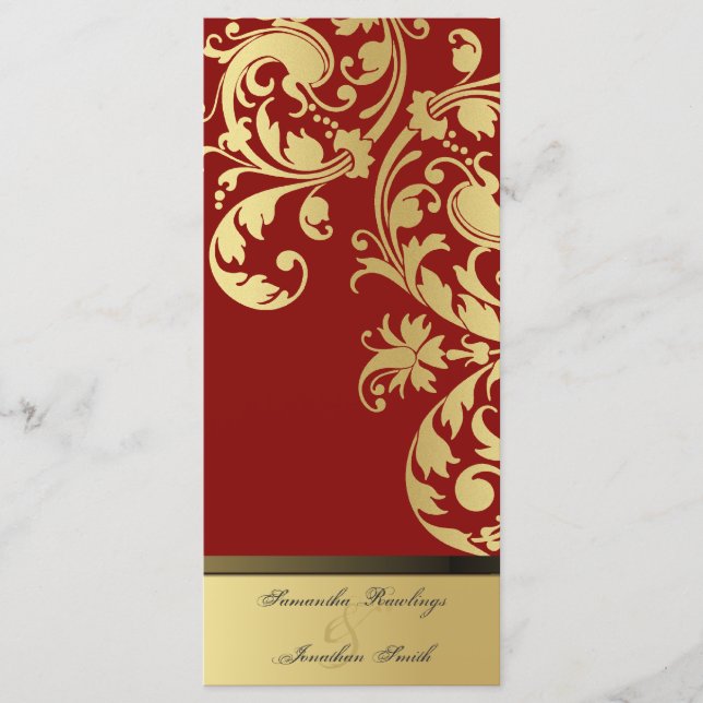Hochzeitsprogramm - Rot & Gold Shimmer Blütenblüte Programm (Vorderseite)