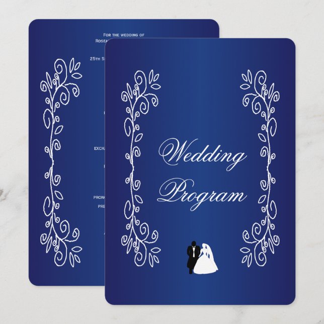 Hochzeitsprogramm Royal Blue Colored Bride Groom Programm (Vorne/Hinten)