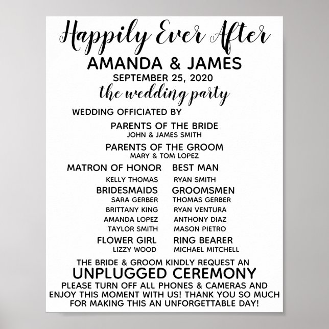 Hochzeitsprogramm/Schild für Ausgeschaltet Poster (Vorne)