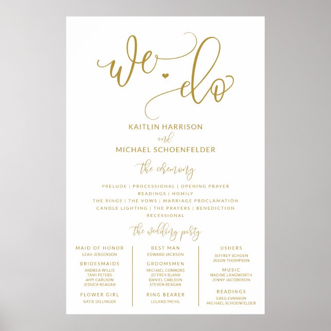 Hochzeitsprogramm Schilder Größe Gold Kalligrafie (Vorne)
