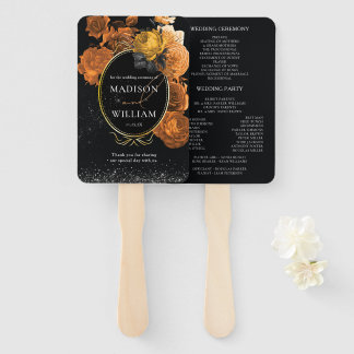 Hochzeitsprogramm Schwarz und Orange Floral Fächer