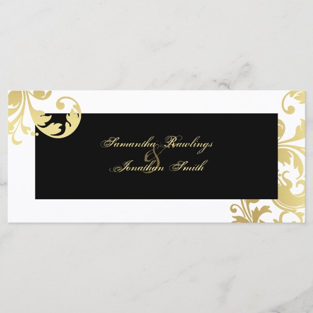 Hochzeitsprogramm - Schwarz-weißer Goldschimmer Programm (Vorderseite)
