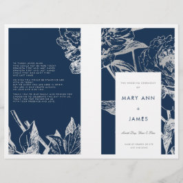 Hochzeitsprogramm Simple Floral Silver Navy Blue