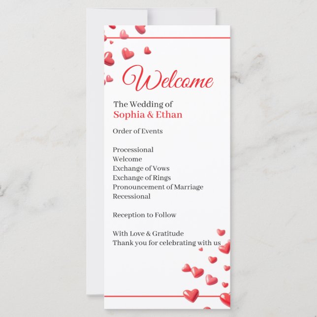 Hochzeitsprogramm Soft Pink Hearts (Vorderseite)