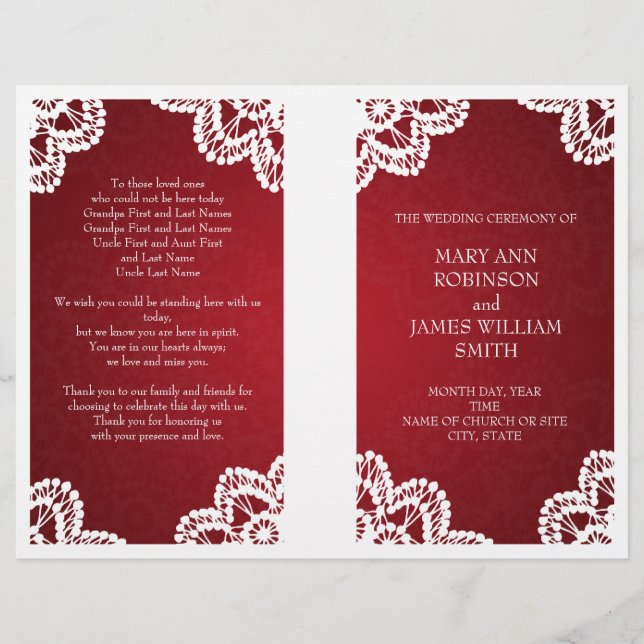 Hochzeitsprogramm Vintag Lace Red (Vorderseite)