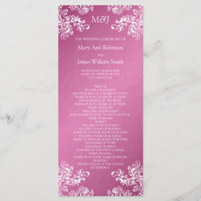 Hochzeitsprogramm Vintage Wirbel 2 Rosa Programm (Vorderseite)